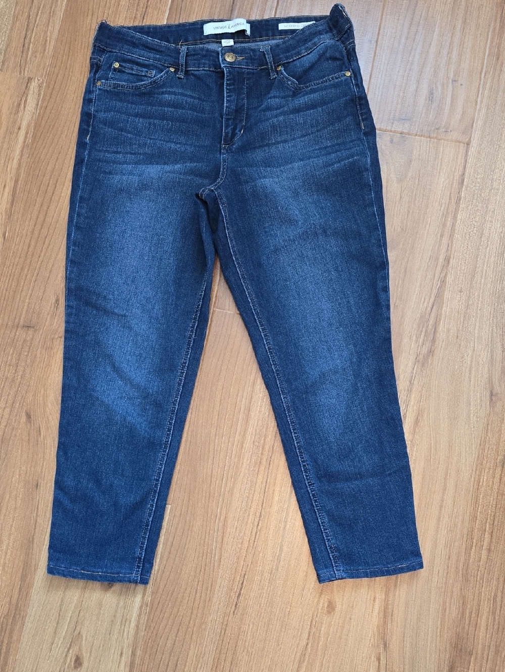 Vintage America Dark Blue Cropped Stretch Jeans
